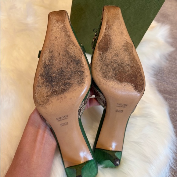 ❌SOLD❌Gucci Green and Tan Women's Heels - Picture 7 of 9